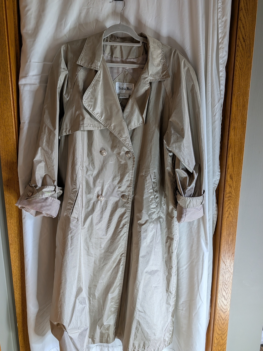 Vintage British Mist Champagne Shimmer Long Trench Raincoat